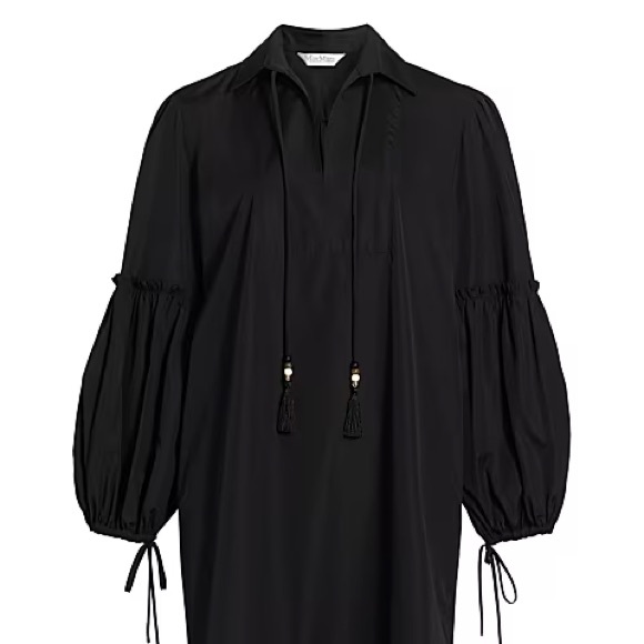 Max Mara Fedora Cotton Poplin Shirt Dress Black Tassel Tie Sleeve Size 12 - Picture 3 of 9